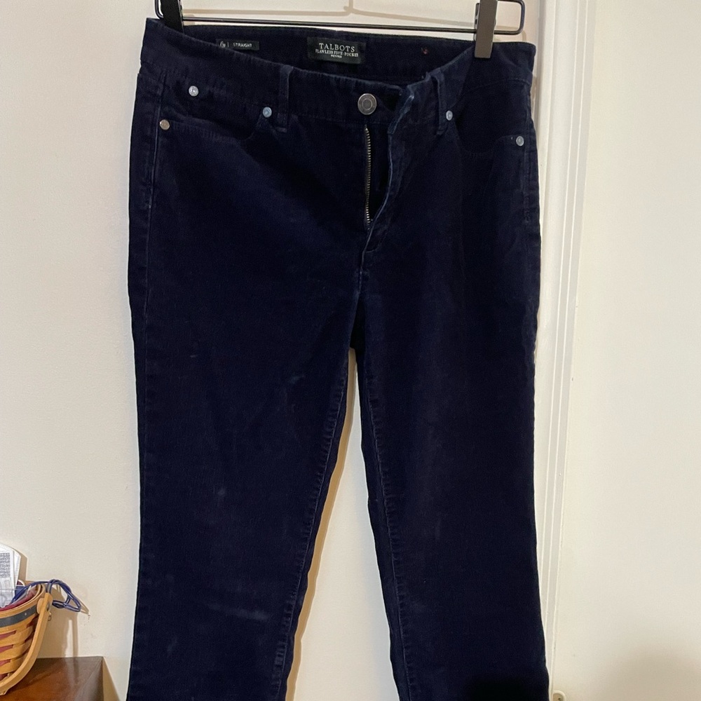 Talbots Flawless 5 Pocket - navy straight leg corduroy pants, lower rise.